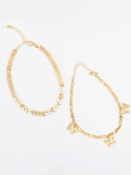 Gold Butterfly Anklet Set