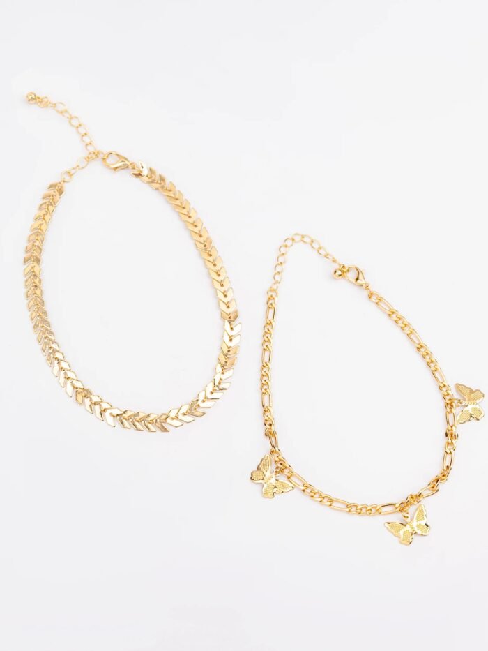 Gold Butterfly Anklet Set