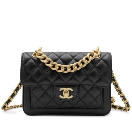 Black Quilted Calfskin Flap Bag Gold Hardware